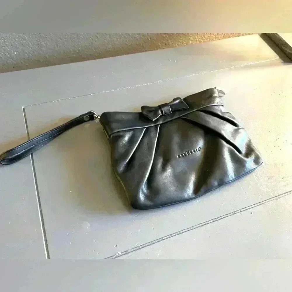 Frederic T Paris Black Leather Clutch 6x9 Y2K party festive whimsigoth